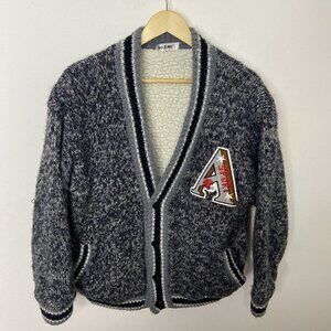 Vintage Shearling Sweater Mens Medium Gray Cardigan Letterman Football Gaoma